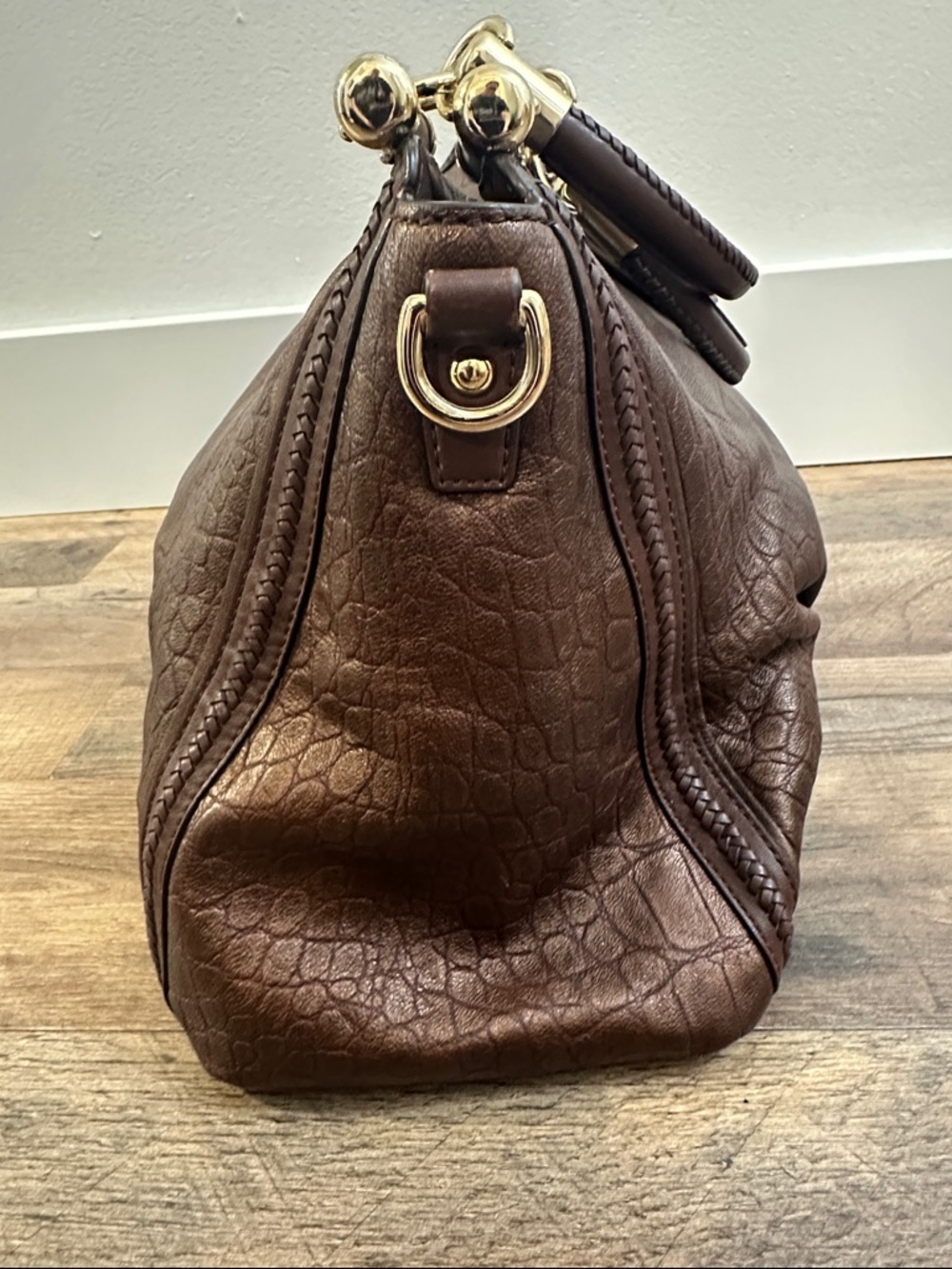 Coach Madison Pinnacle Croc Embossed Satchel Mahogany Brown Gold Hardware Rare - Picture 6 of 13